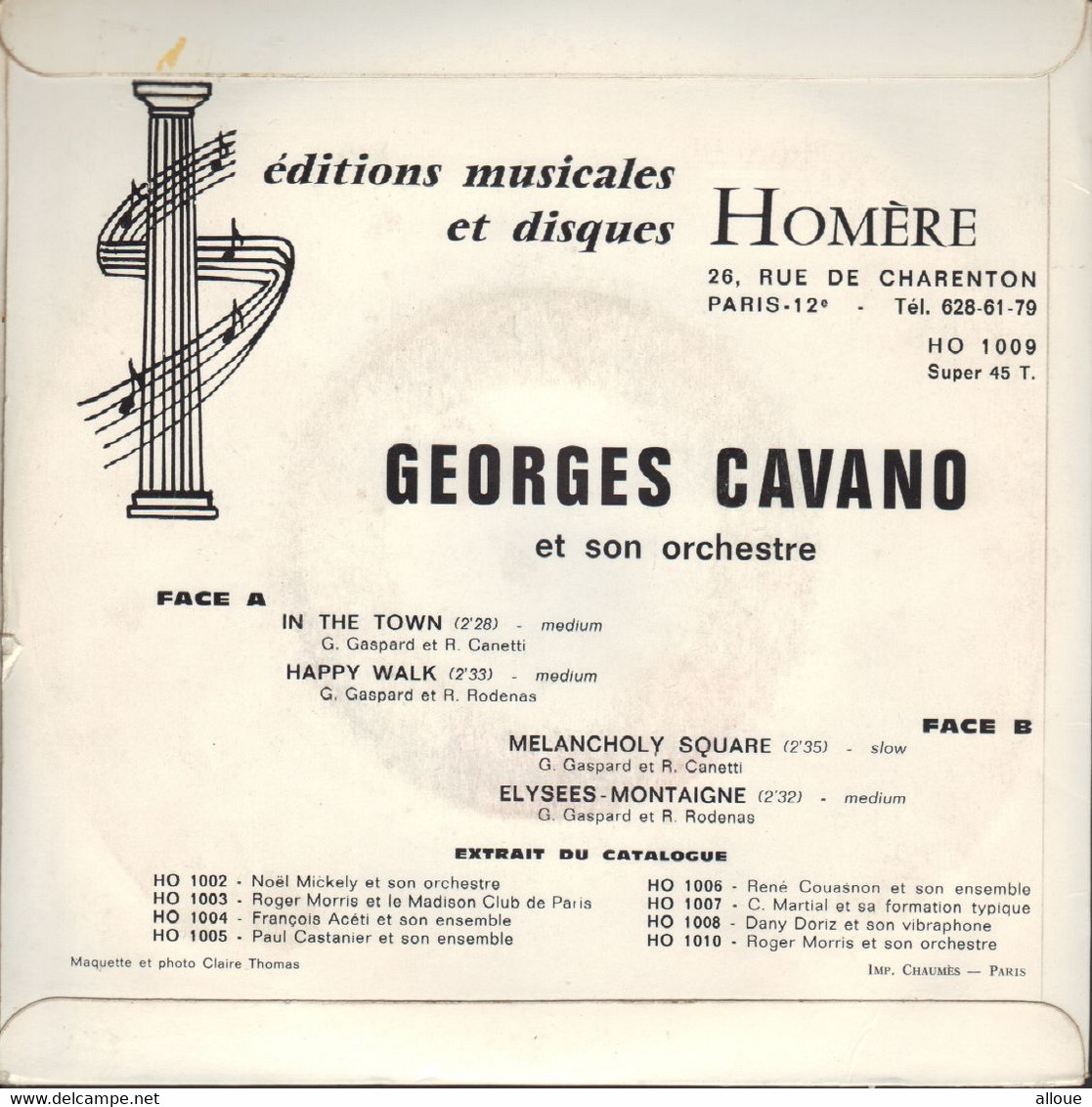 GEORGES CAVANO ET SON ORCHESTRE- FRENCH EP - IN THE TOWN + 3 - Jazz