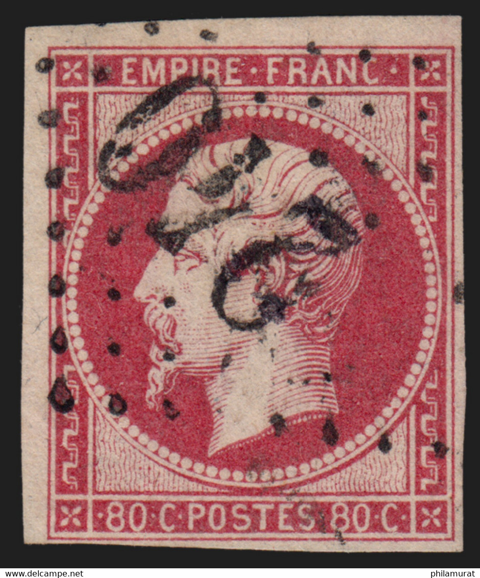 N°17B, Napoléon 80c Rose, Oblitéré Gros Chiffres - Signé A.BRUN - TB - 1853-1860 Napoleon III