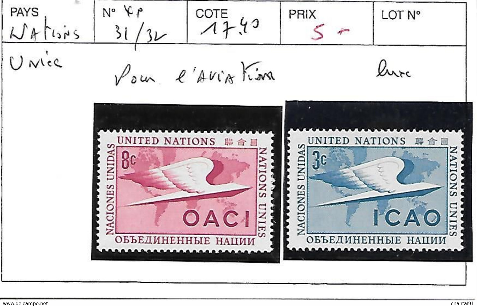 NATIONS UNIES N° 31/32 ** - Airmail