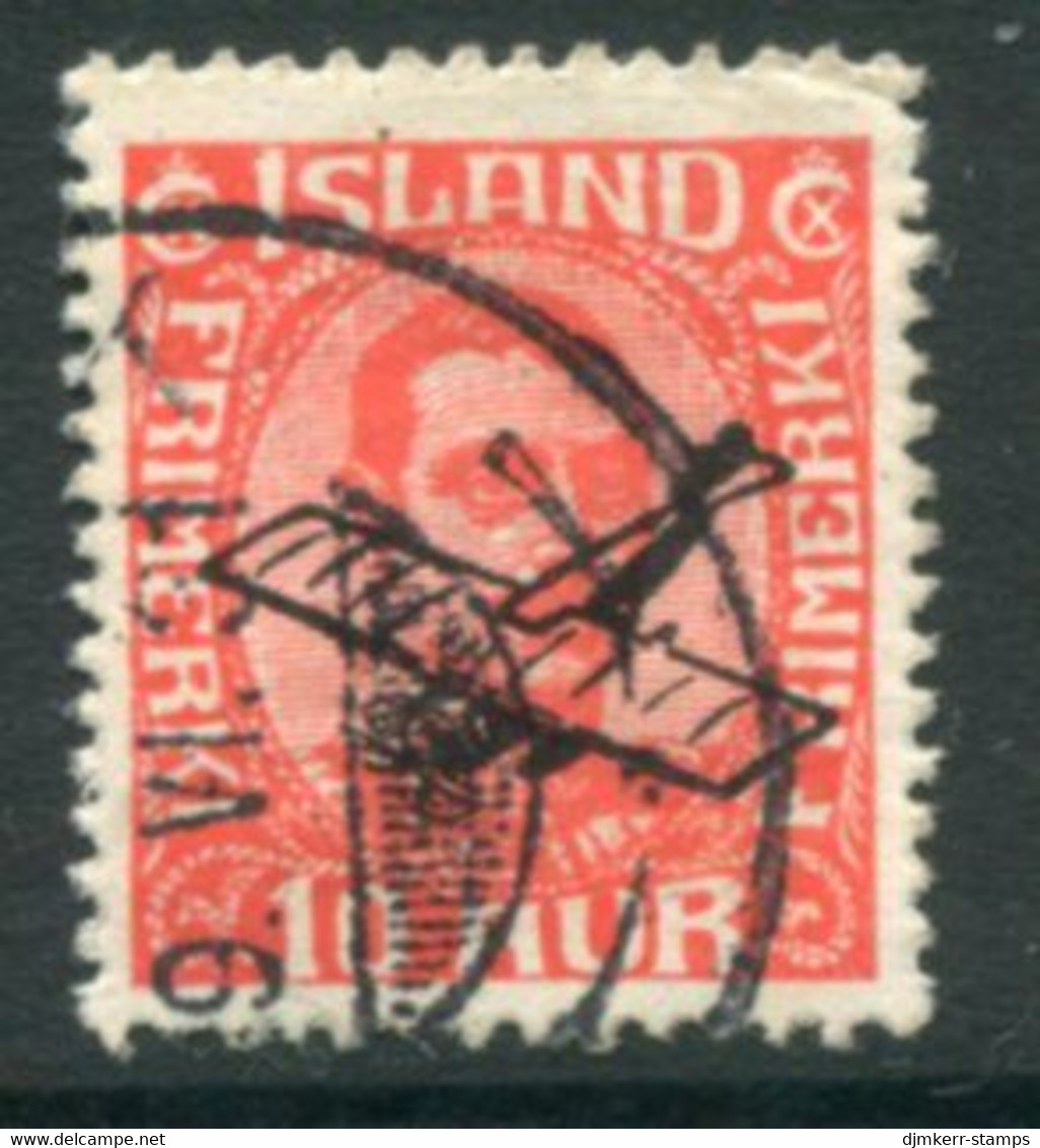ICELAND 1928 Airmail Overprint On 10 A., Used.  Michel 122 - Usados