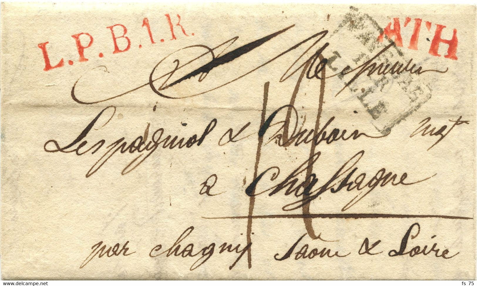 BELGIQUE - ATH ROUGE + L.P.B.1.R. + PAYS-BAS PAR LILLE SUR LETTRE AVEC CORRESPONDANCE, 1822 - 1815-1830 (Période Hollandaise)