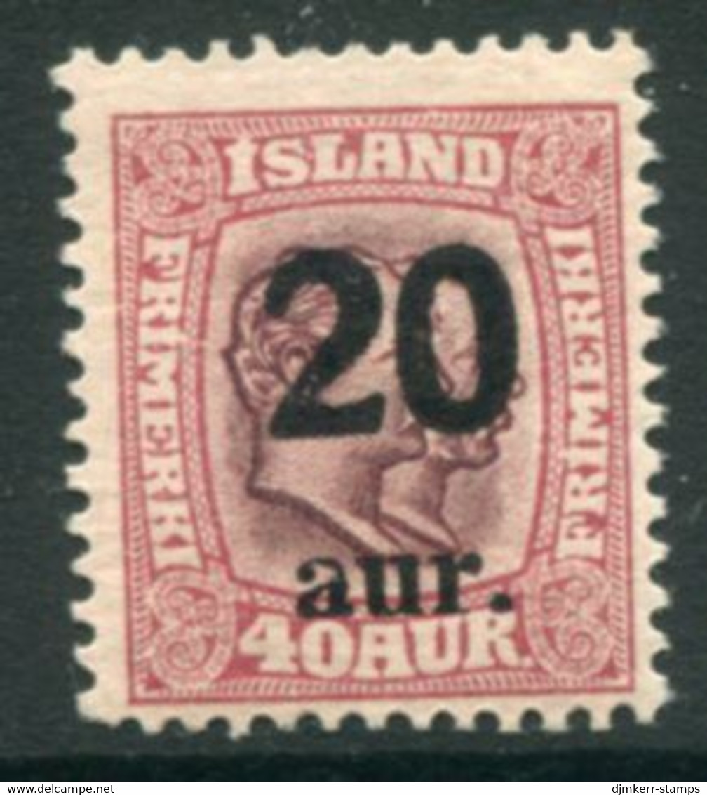 ICELAND 1922  20 A.on 40 A..surcharge MNH / **.  Michel 109 - Ungebraucht