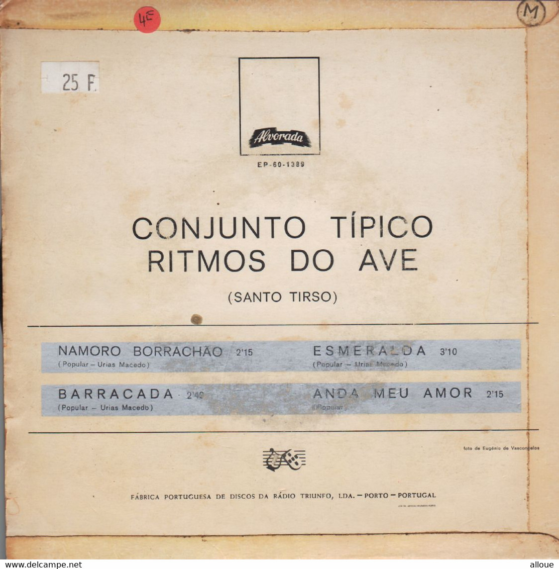 CONJUNTO TIPICO RITMOS DO AVE -  PORTUGAL EP - NAMORO BORRACHAO + 3 - Música Del Mundo