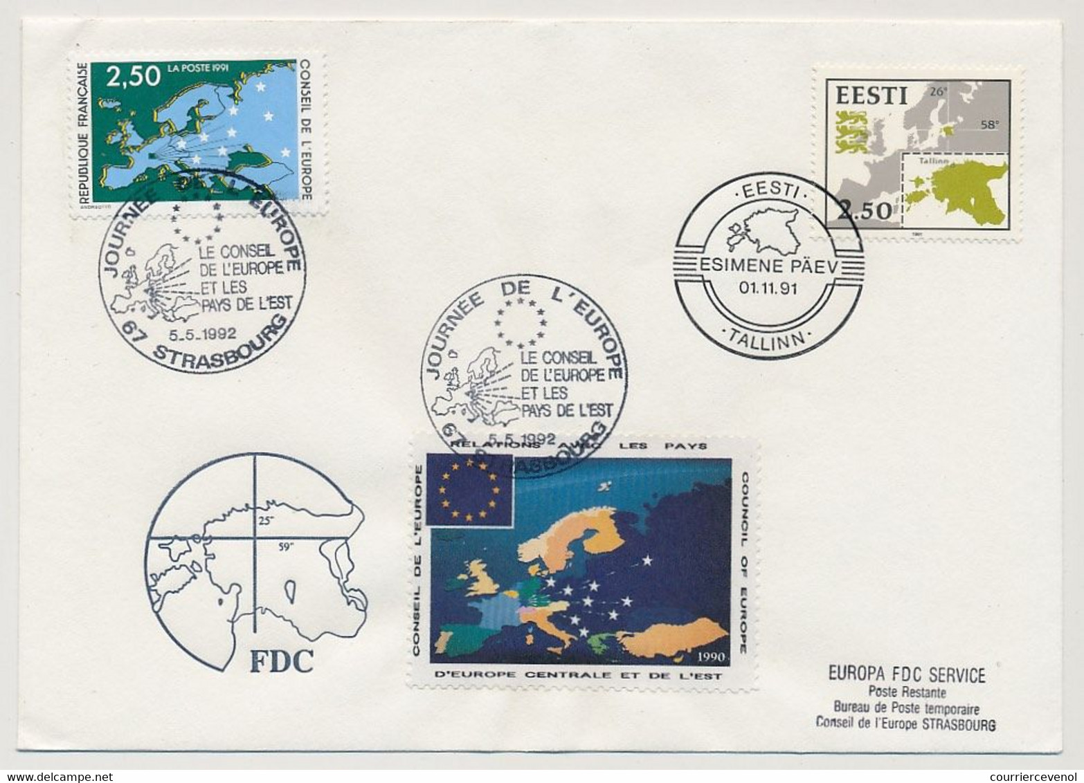 ESTONIE / FRANCE - Carte D'Estonie + Cachet "Strasbourg Journée De L'Europe...Pays De L'est" 5/5/1992 - Estonia