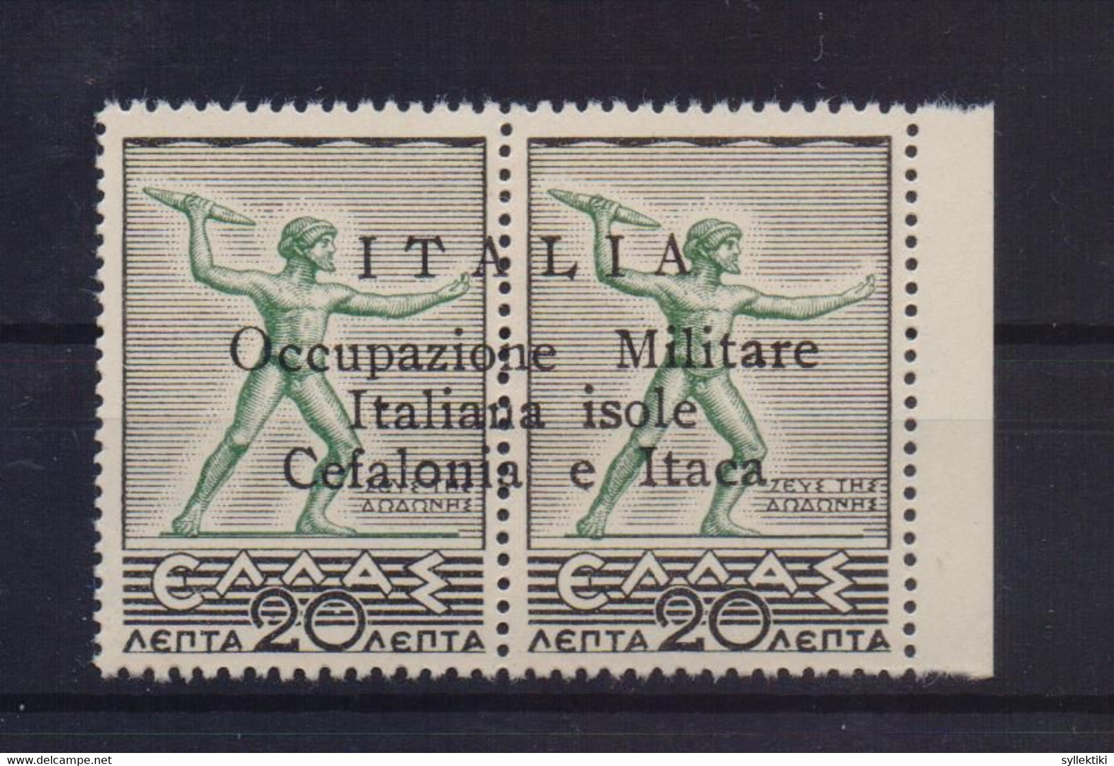 GREECE IONIAN ISLANDS 1941 20+20 DRACHMAS PAIR MNH STAMPS OVERPRINTED ITALIA Occupazione Militare Italiana Isole Cefalon - Isole Ioniche