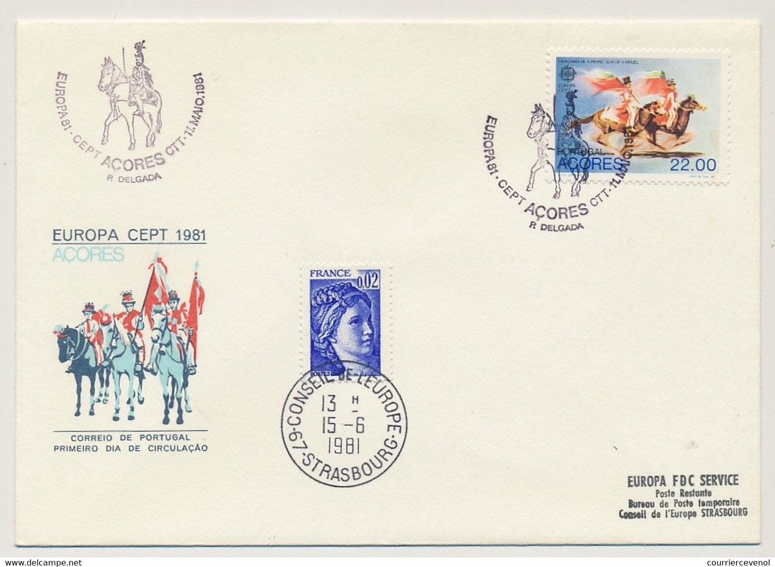 ACORES - Europa 1981 - Obl Premier Jour + Cachet Strasbourg 15/6/1981 - Azoren