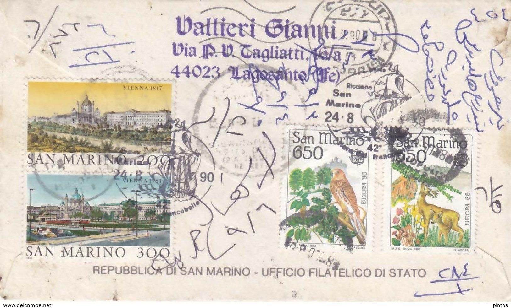 S. Marino Raccomandata Per L' Egitto Il Cairo  Non Recapitata Rispedita Al Mittente - Storia Postale