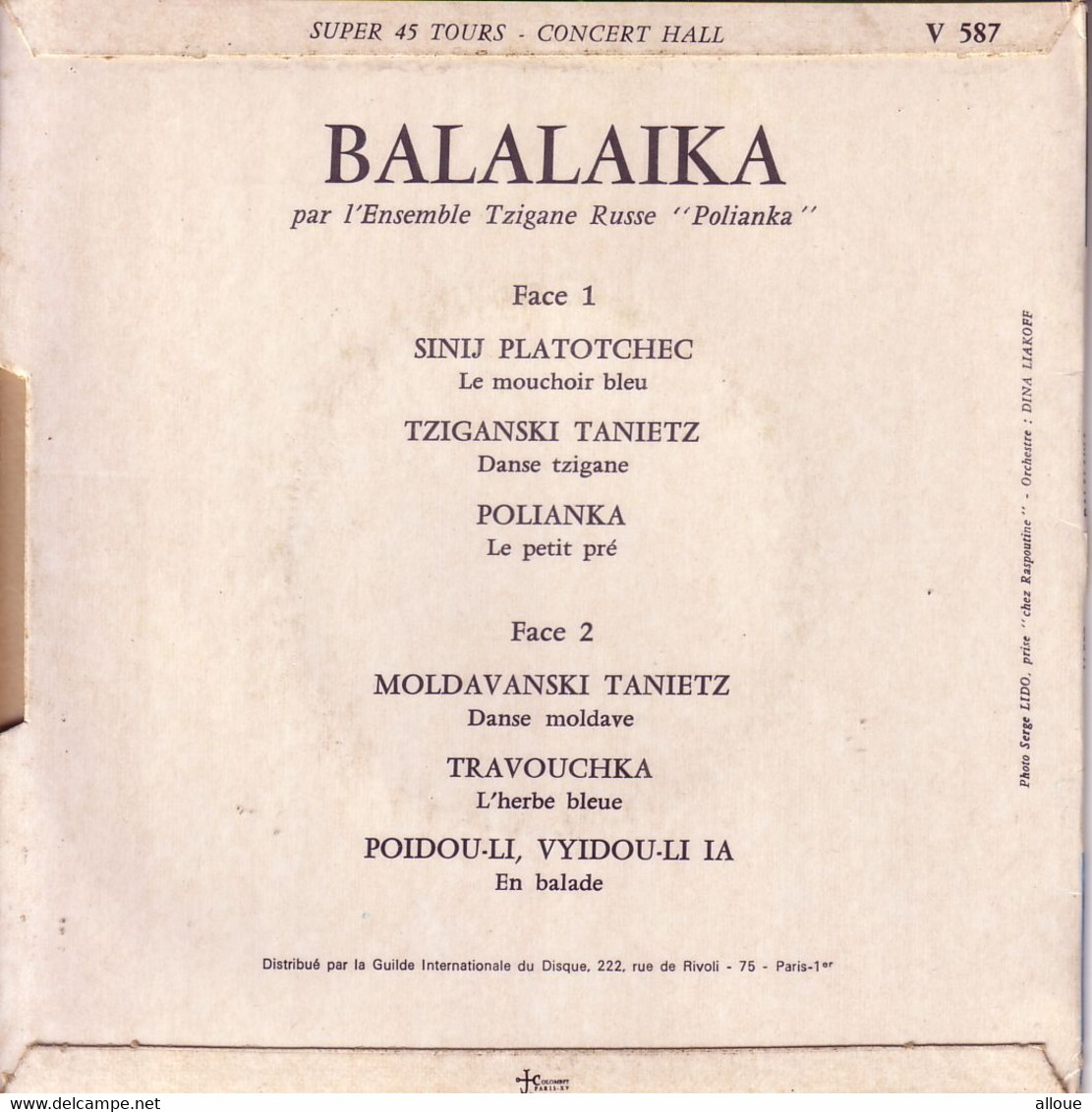 BALALAIKA FR EP  - ENSEMBLE TZIGANE RUSSE -  SINIJ PLATOTCHEC + 3 - Musiche Del Mondo