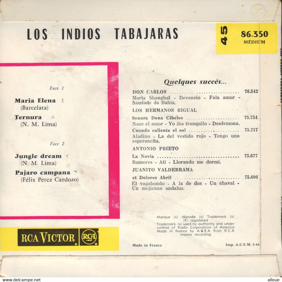 LOS INDIOS TABAJARAS - EP MARIA ELENA : + 3 - Musiche Del Mondo
