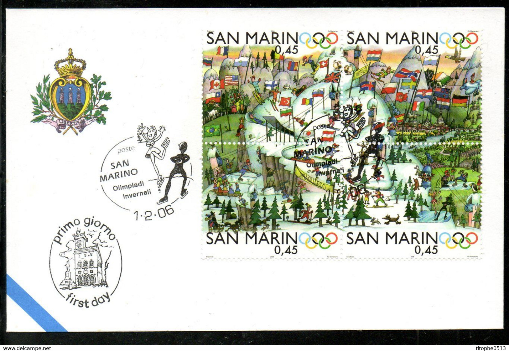 SAINT MARIN. Timbres De 2006 Sur Enveloppe 1er Jour. J.O. De Turin. - Winter 2006: Turin