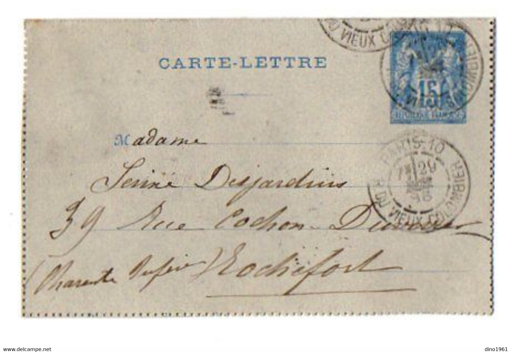 TB 3491 - 1896 - Entier Postal  / Carte - Lettre De Berthe ? à PARIS Pour Mme SENNE - DESJARDINS à ROCHEFORT - Kartenbriefe