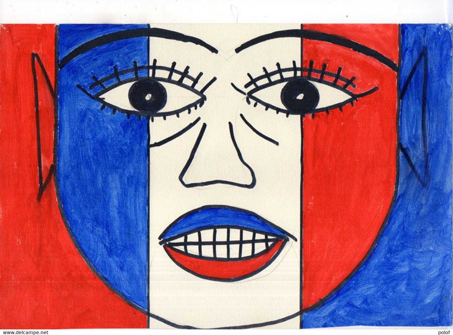 Gouache Sur Carton (fait à La Main) Visage Tricolore De Femme Républicaine  (Divers 218) - Radierungen