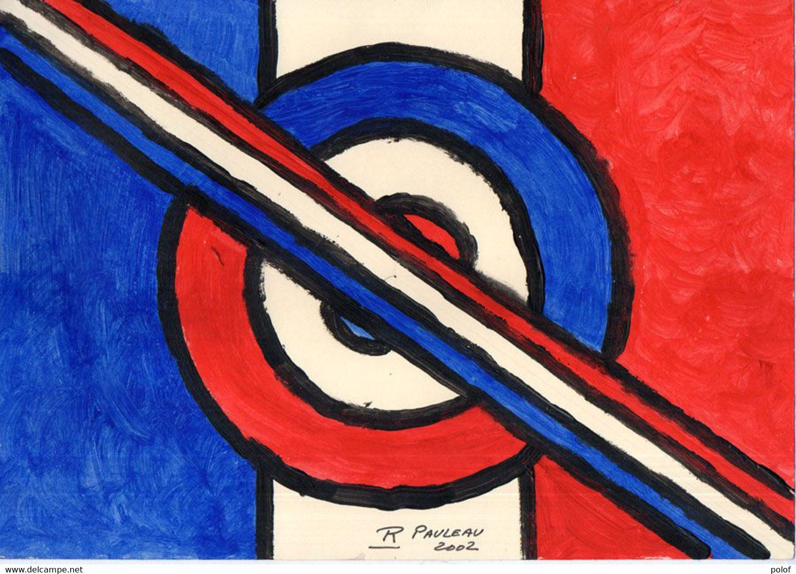 Gouache Sur Carton (fait à La Main) Bleu, Blanc, Rouge - Signé R. Pauleau  (Divers 219) - Estampas