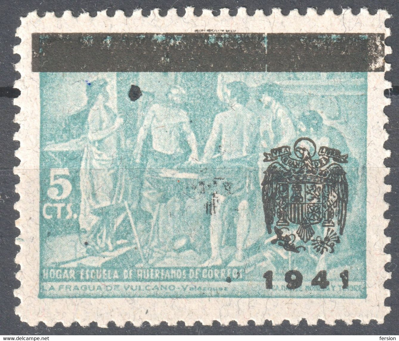 Civil War SPAIN Charity Cinderella Label PRO REFUGIADOS Hogar Escuela De Huerfanos La Fragua De Vulcano Velazquez 1941 - Kriegssteuermarken