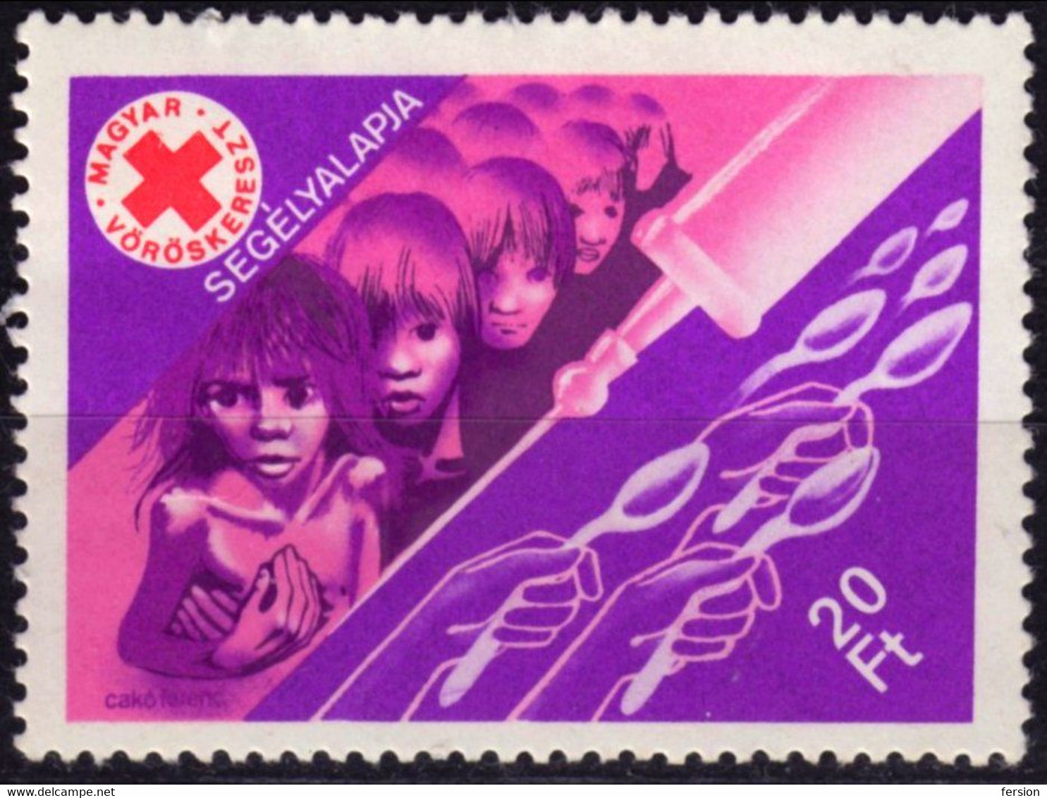 Against Starve / Vaccine Needle Food Spoon Children Hungary Ungarn Hongrie Red Cross Rotes Kreuz Croix Rouge 1980 20 Ft - Contre La Faim