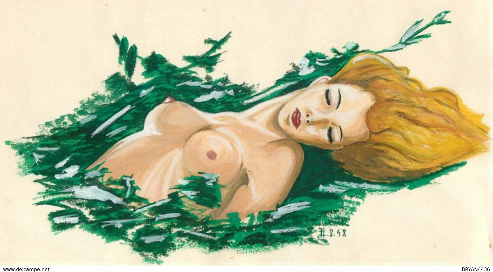 GOUACHE ORIGINALE  " FEMME SEINS NUS, ENDORMIE " (18 X 29 Cm) MONOGRAMEE - Datée; Mars 1948 - Radierungen