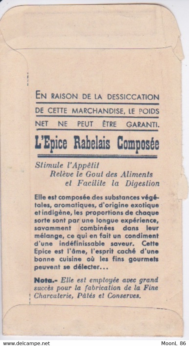 SACHET VIDE POUR EPICES RABELAIS - MARSEILLE - - Boîtes