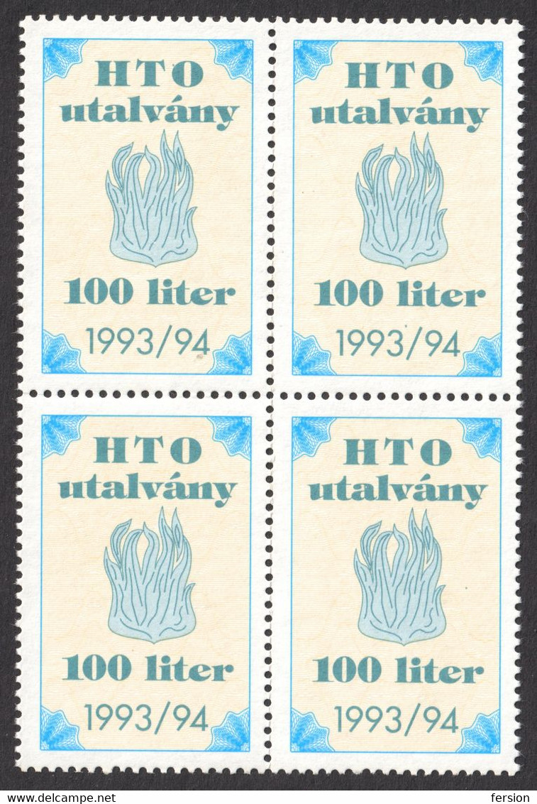 Block Of Four - Fuel Oil 100 L - Voucher REVENUE Tax / 1993 1994 HUNGARY - MNH - Steuermarken