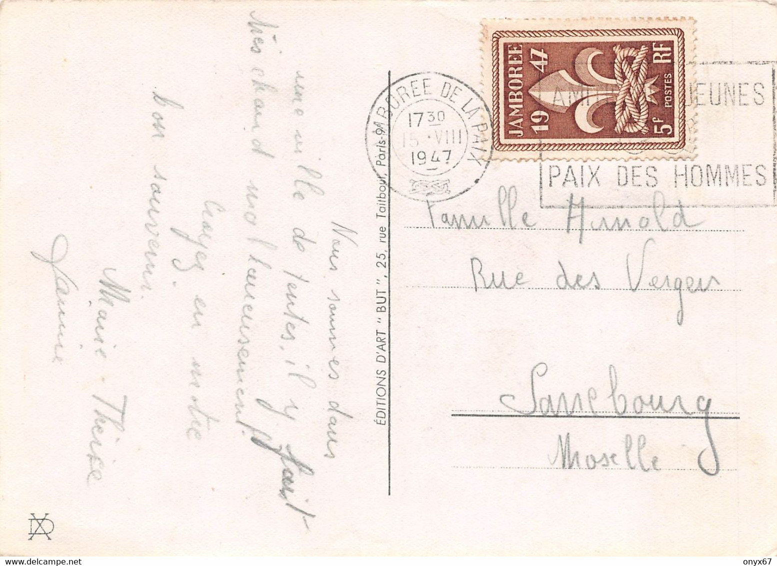 GF-SCOUTISME-SCOUT-Jeune Garçon-grenouille-Cachet-Tampon JAMBOREE De La Paix 1947-Timbre-Stamp-Briefmarke-GRAND FORMAT - Scoutismo