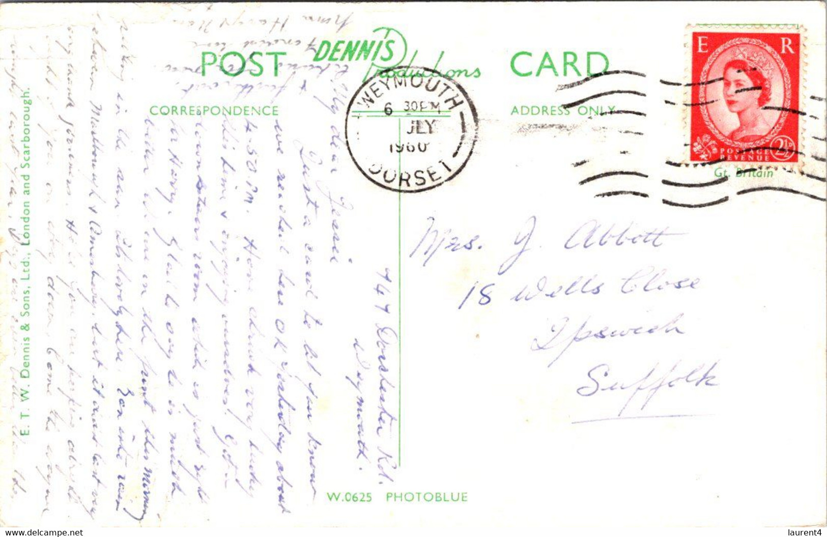 (4 H 13) Older Postcard (posted 1960) Weymouth Beach ??? - Weymouth