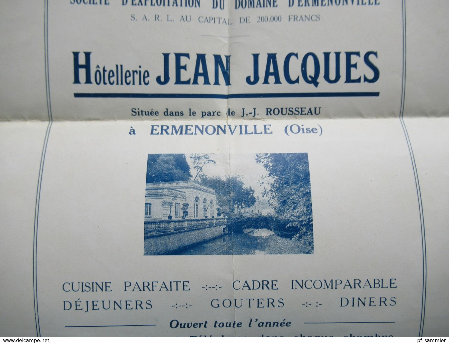 Hotel Werbung Plakat Un Joyau de l'Ile de France Ermenonville / Hotellerie Jean Jacques / Parc J.J. Rousseau ca. 1920