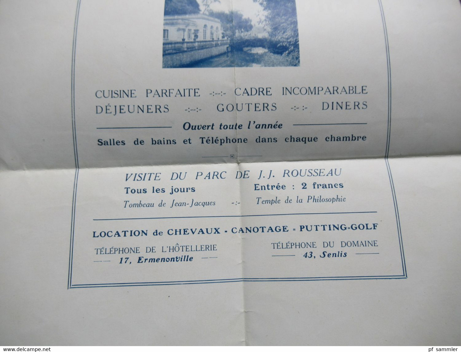 Hotel Werbung Plakat Un Joyau de l'Ile de France Ermenonville / Hotellerie Jean Jacques / Parc J.J. Rousseau ca. 1920