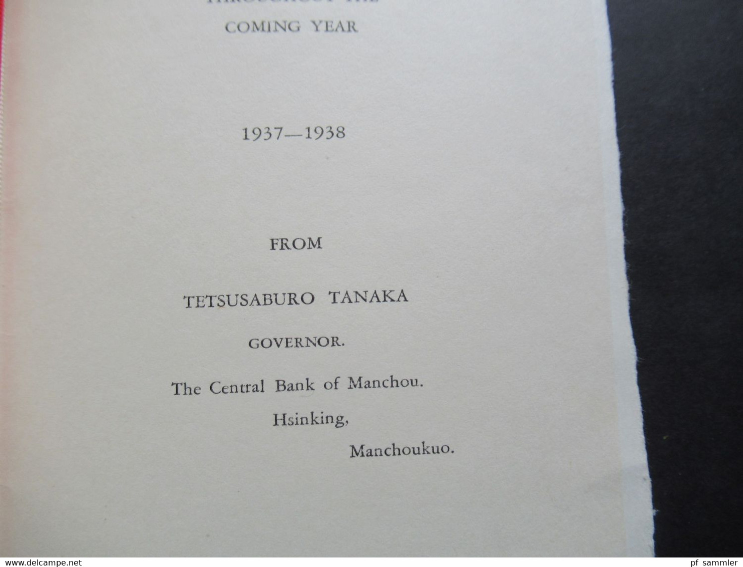 Japan 1937 dekorative Weihnachtskarte Tetsusaburo Tanaka Governor The Central Bank of Manchou Hsingking Manchoukou