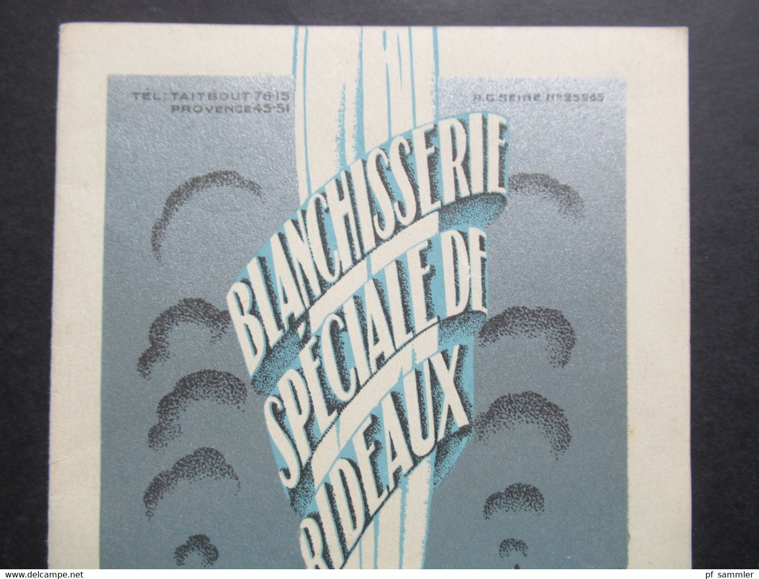 Sehr Dekorative Werbekarte Art Déco Ca.1920er Jahre Vignon Fils Paris Blanchisserie Speciale De Rideaux - Advertising