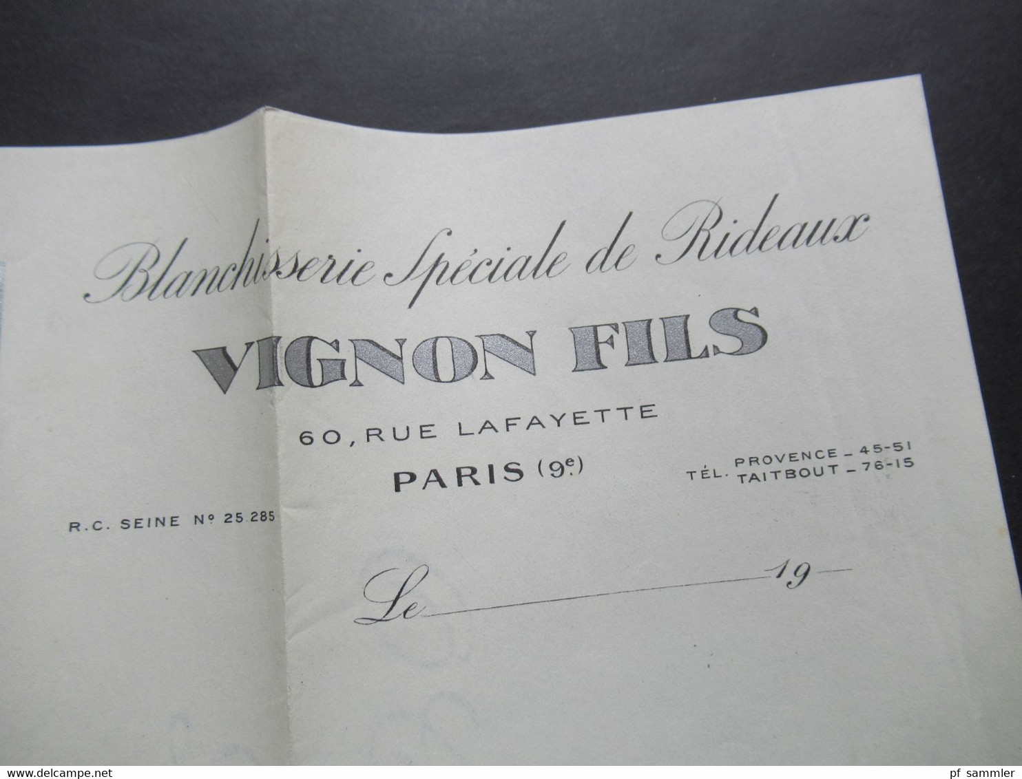 Sehr dekorative Werbekarte Art Déco ca.1920er Jahre Vignon Fils Paris Blanchisserie Speciale de Rideaux