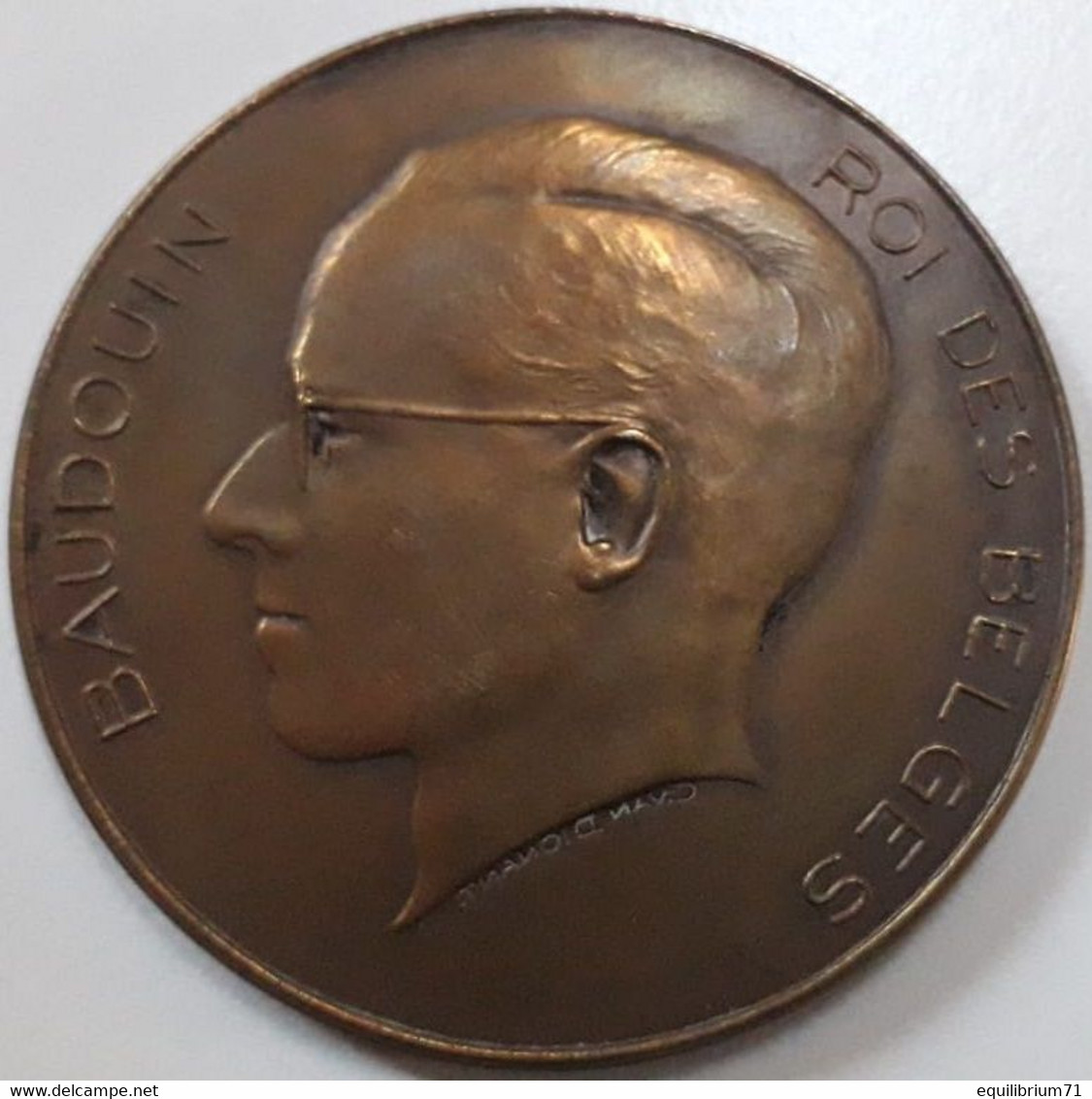 Médaille De Table En Bronze - Baudouin - Jumping International De Bruxelles - 1953 - Signé C. Van Dionant -  Gr - Monarquía / Nobleza