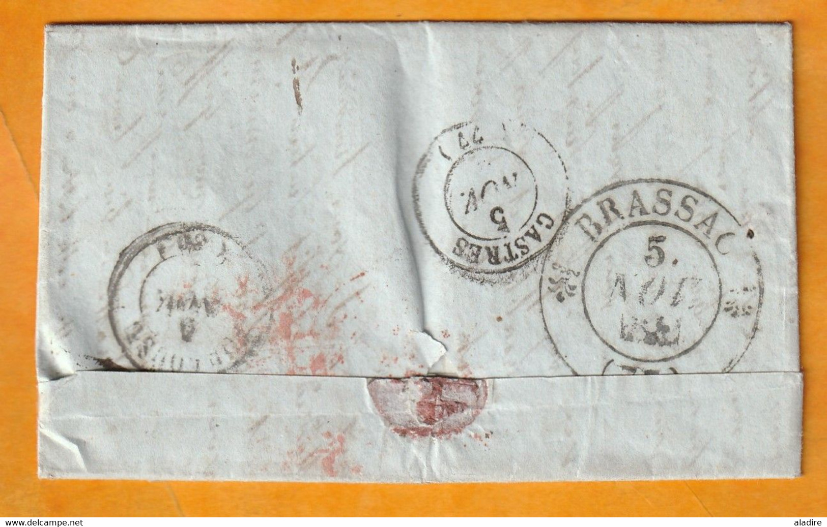 1841 -  Marque Postale M Couronné En Rouge De Madrid Sur Lettre Pliée En Français Vers Brassac, Tarn, France - ...-1850 Prephilately