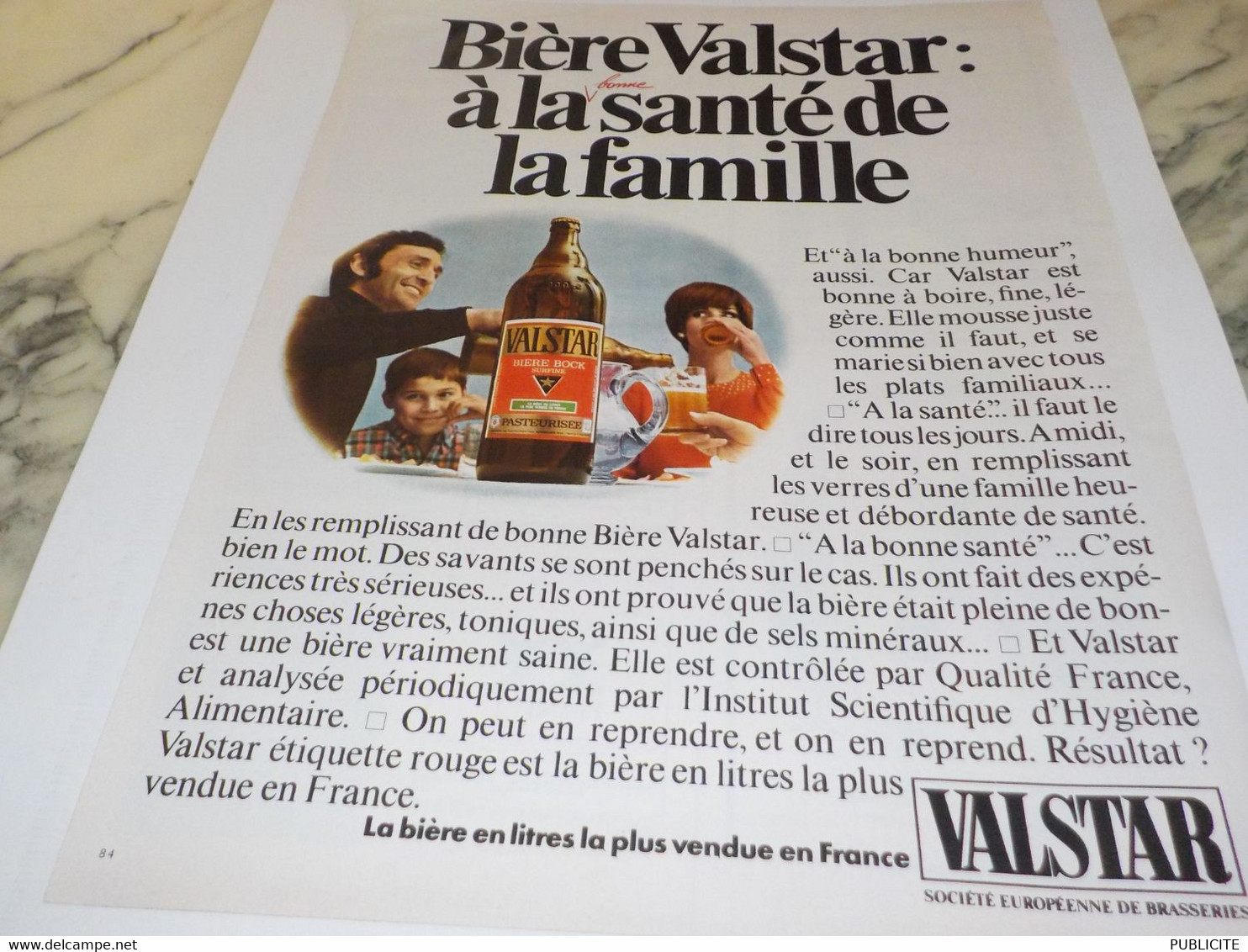 ANCIENNE PUBLICITE SANTE DE FAMILLE BIERE VALSTAR 1969 - Alcools