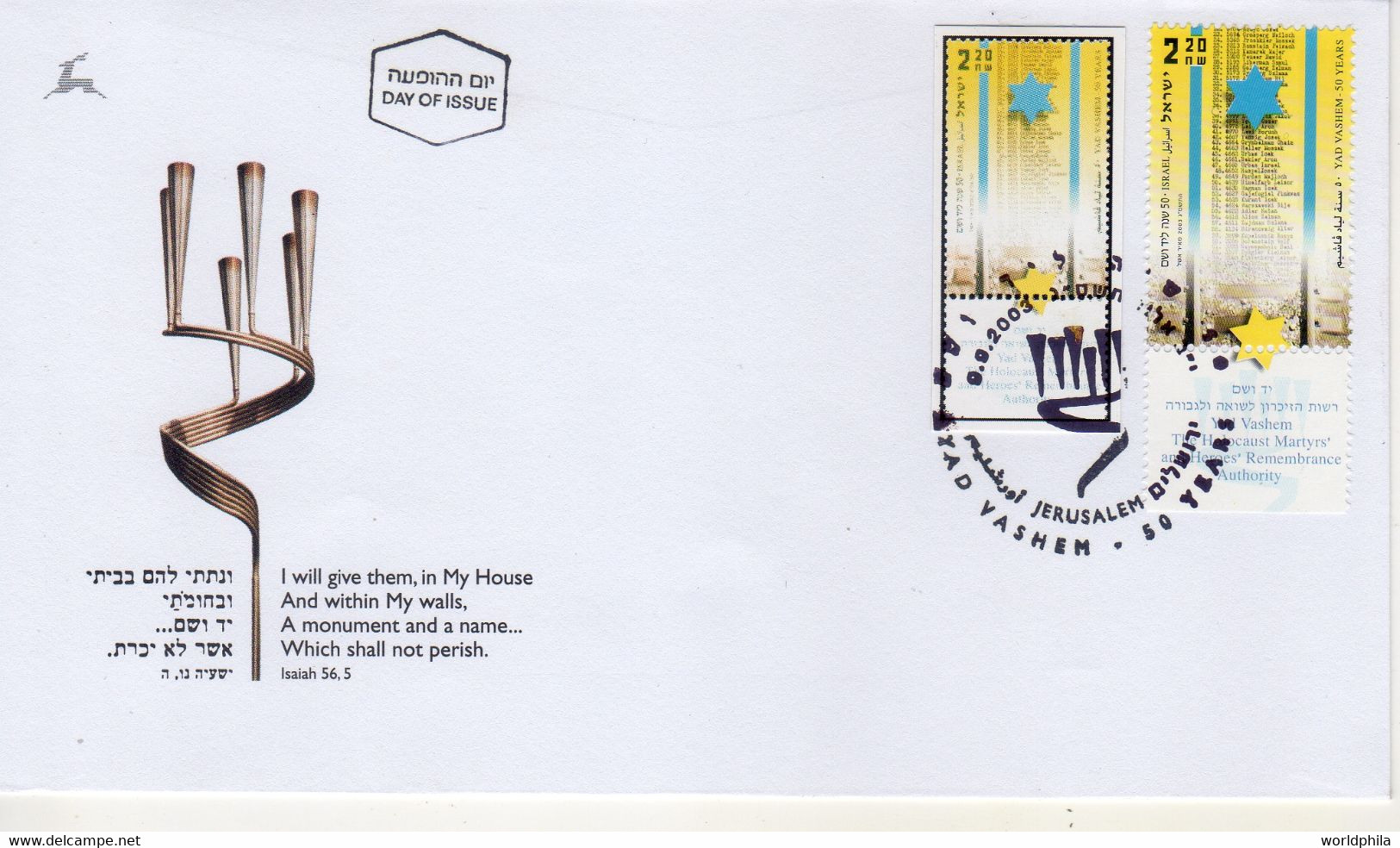 Israel 2003 Extremely Rare, Judaica, Holocaust Day, Shoah, A Monument & Name, Designer Photo Proof, Essay+regular FDC 28 - Non Dentellati, Prove E Varietà