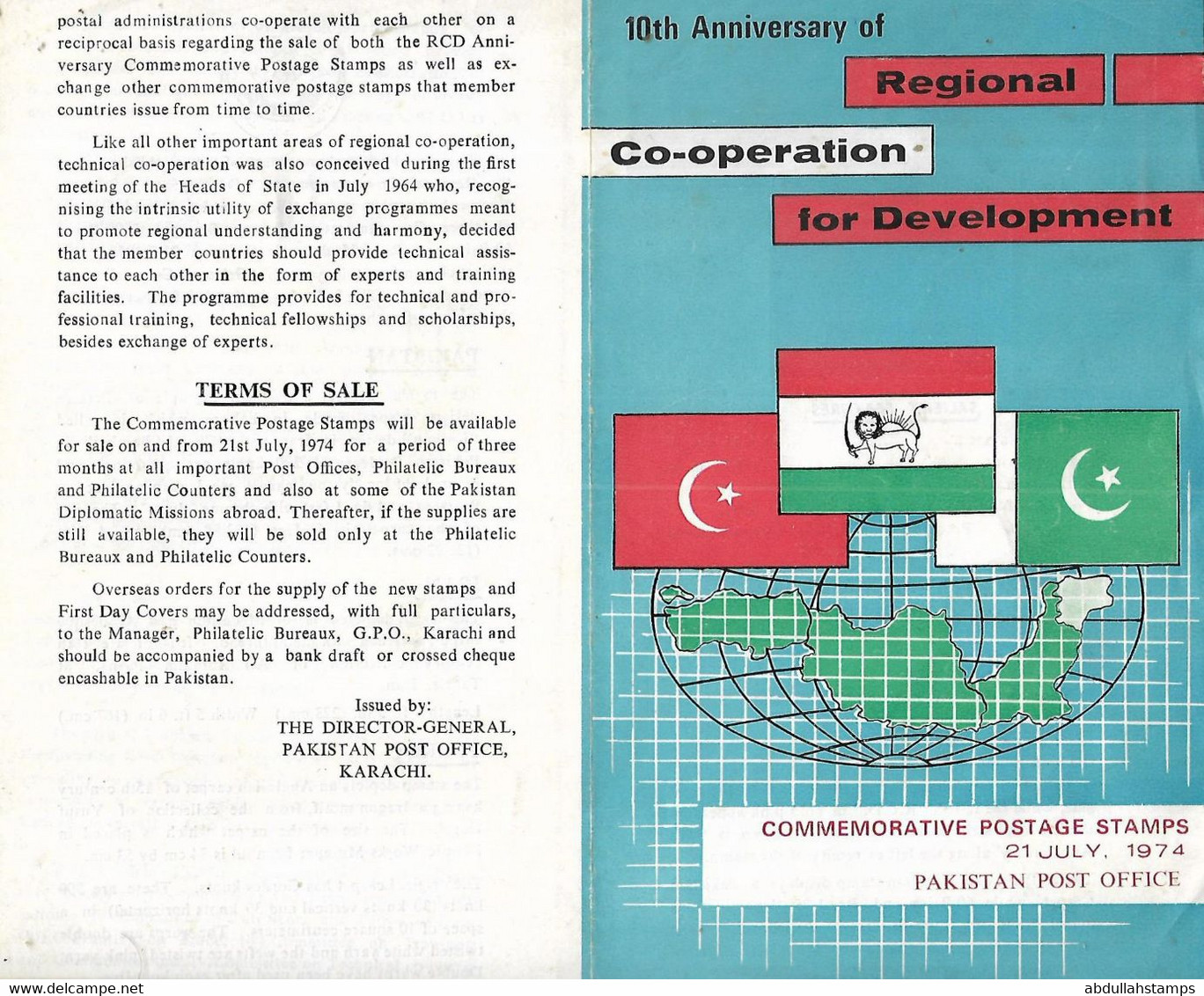 PAKISTAN 1974 - RCD Joint Issue With TURKEY & IRAN, Complete Set On Leaflet With First Day Cancelled - Pakistan PAKISTAN - Pakistan