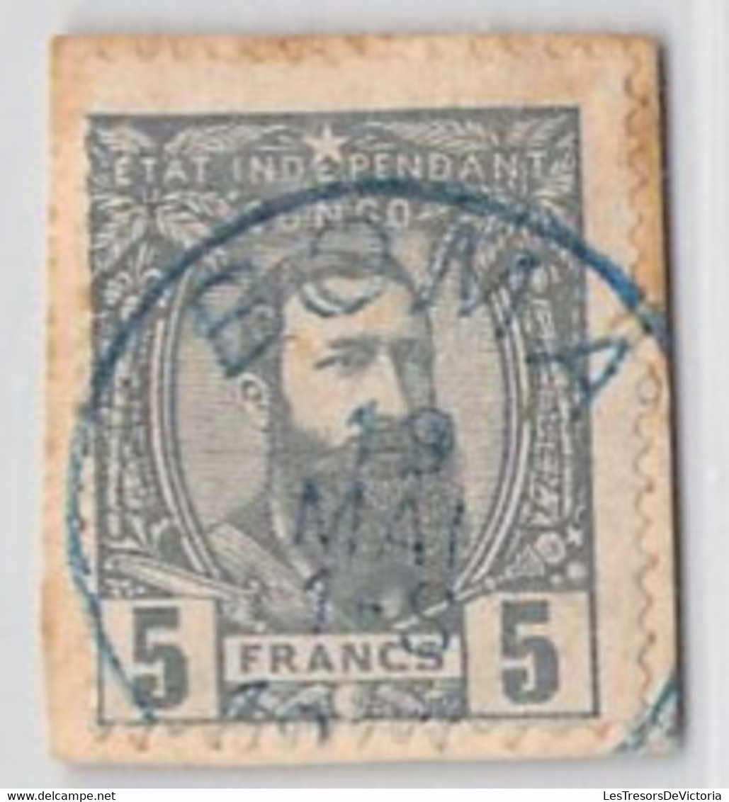 Congo Belge - 1887 - COB 12 5F Gris Sur Fragment De Lettre  Oblitération Bleue BOMA - Cote )) COB 2022 - Rare - 1884-1894
