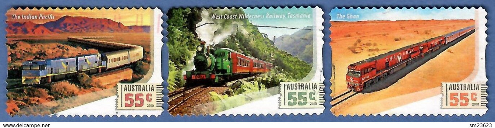 Australien 2010 Mi.Nr. 3380 / 3382 , Eisenbahnen - Self-adhesive - Gestempelt / Fine Used / (o) - Used Stamps