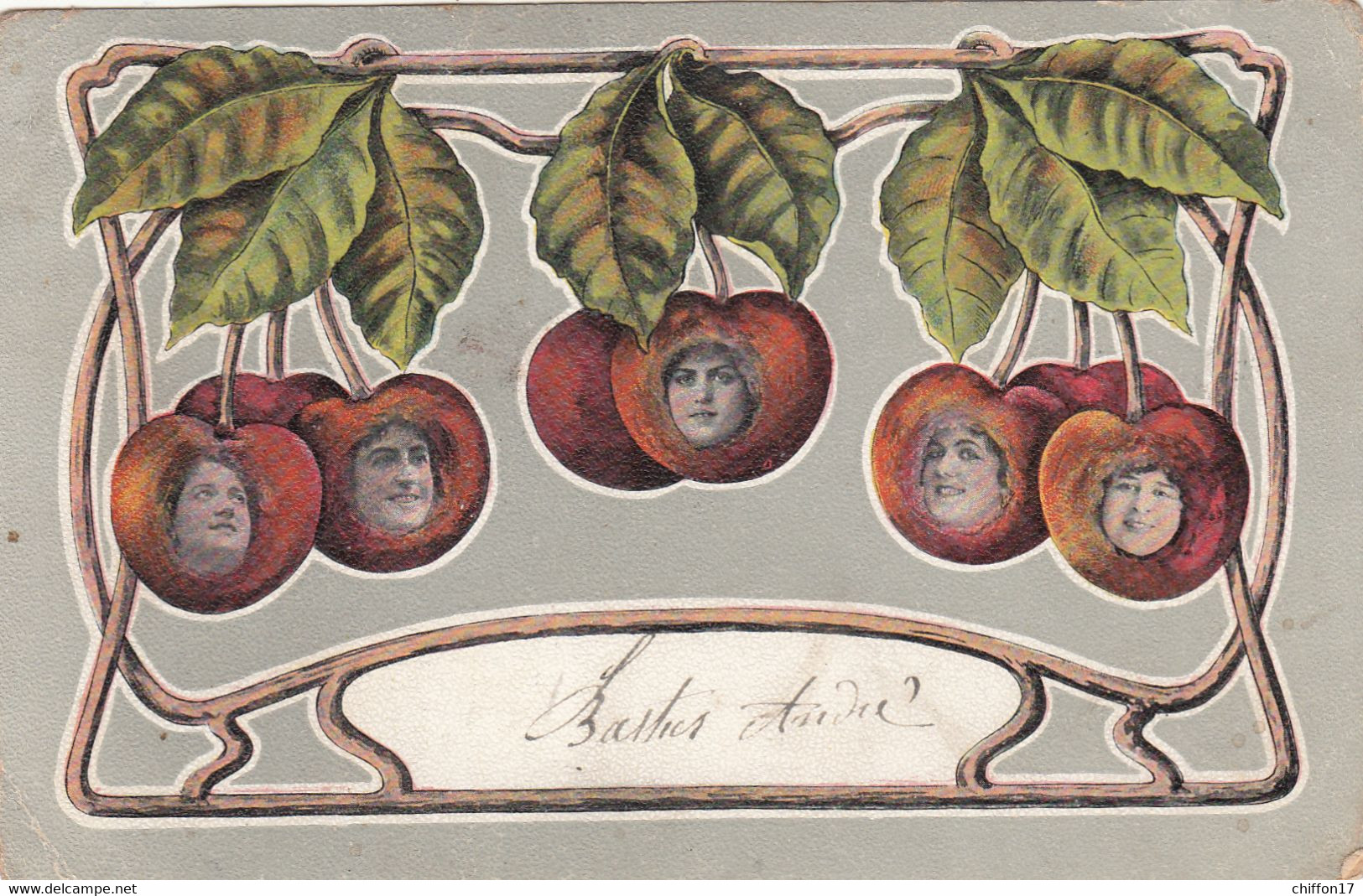 Amusante CPA ART NOUVEAU  Portraits Femmes Artistes Dans Des Cerises   (E. De Vere, Rita Porcher......) - Mujeres