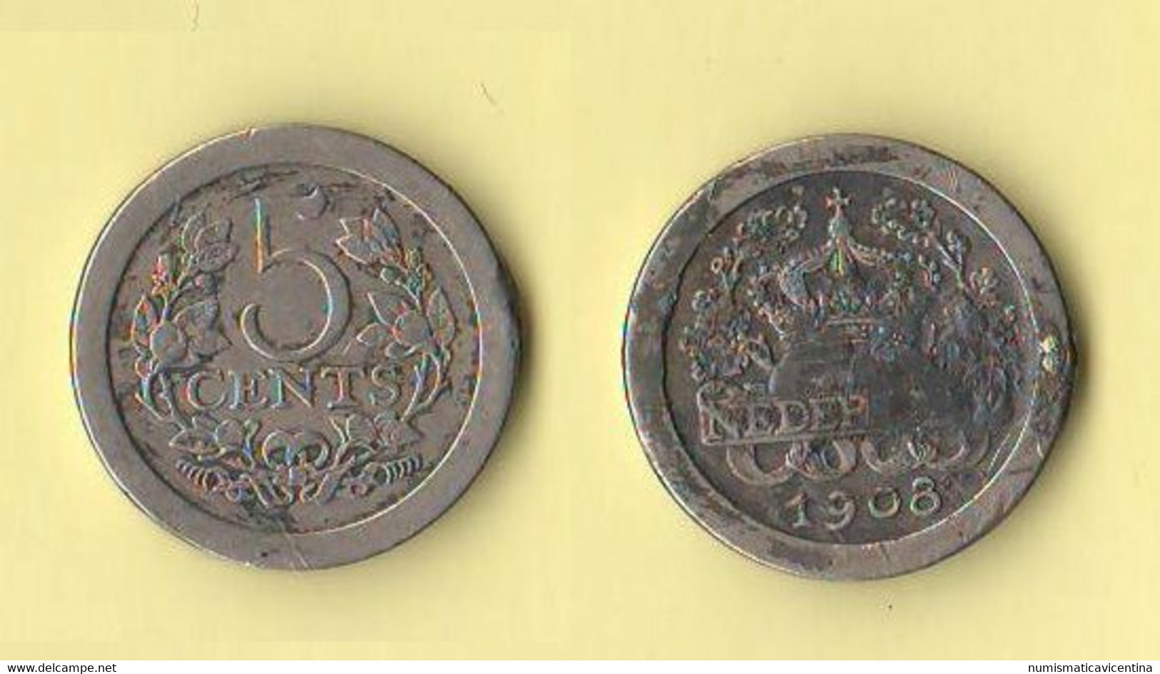 Netherlands 5 Cents 1908 Pays Bas Olanda Holland Hollande - 5 Centavos