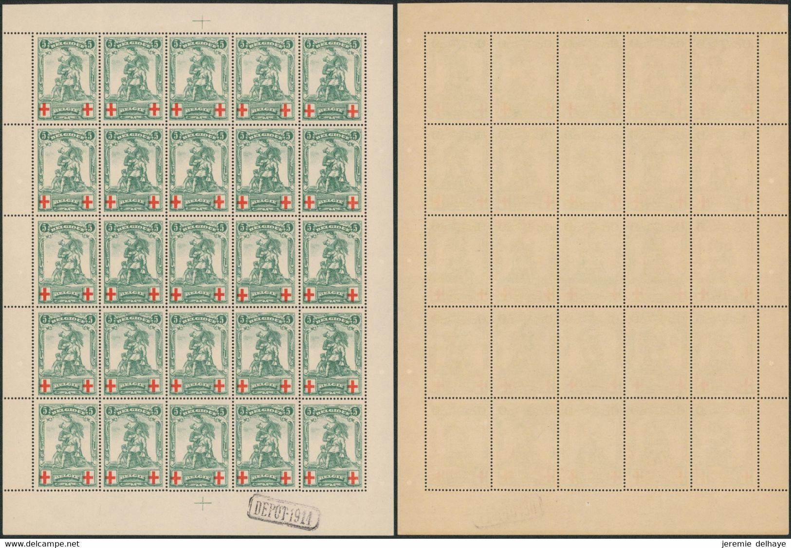 Croix-rouge - F126** (MNH) + V6. Petit Feuillet De 25 Timbres / Monument De Mérode - Non Classificati