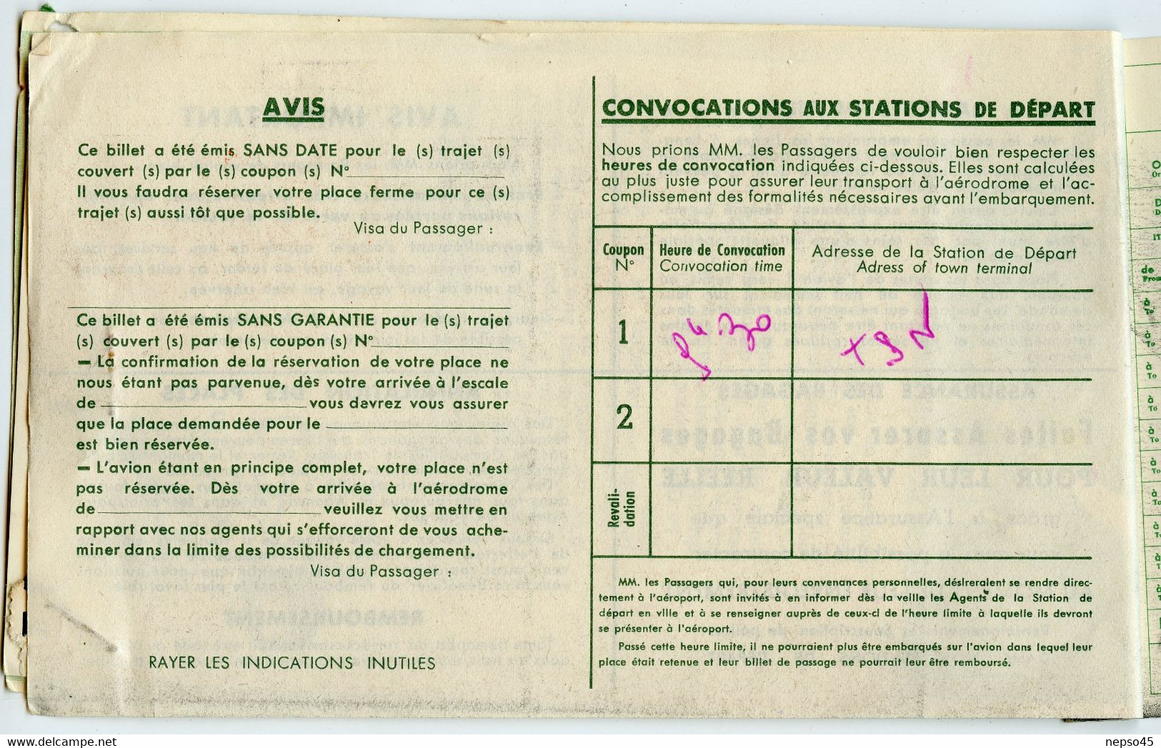 billet d'embarquement d'avion transport de Saïgon vers Paris 24 novembre 1953.( période Guerre d'Indochine)