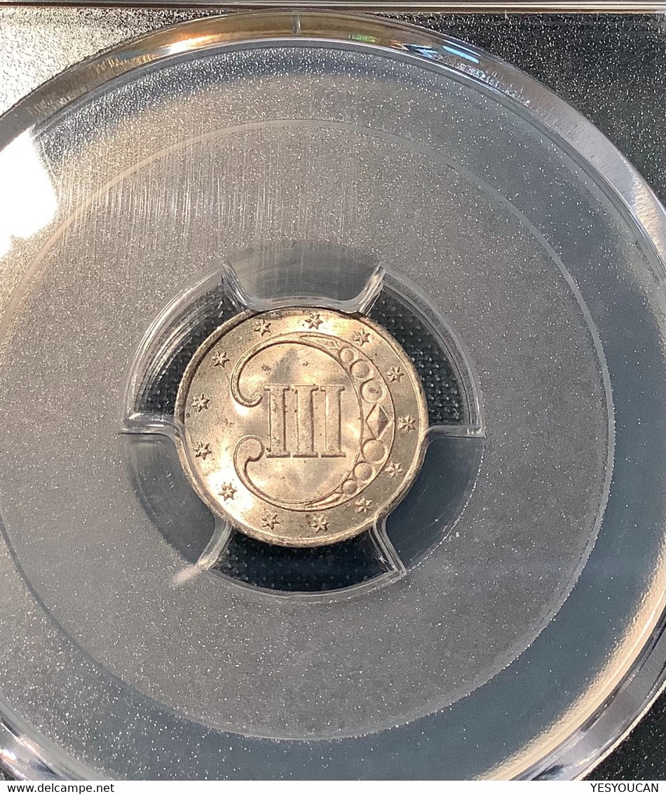 USA 1851 3 Cents PCGS MS64 (US Coin Mint State États-Unis Monnaie Crypto Bitcoin - 2, 3 & 20 Cents