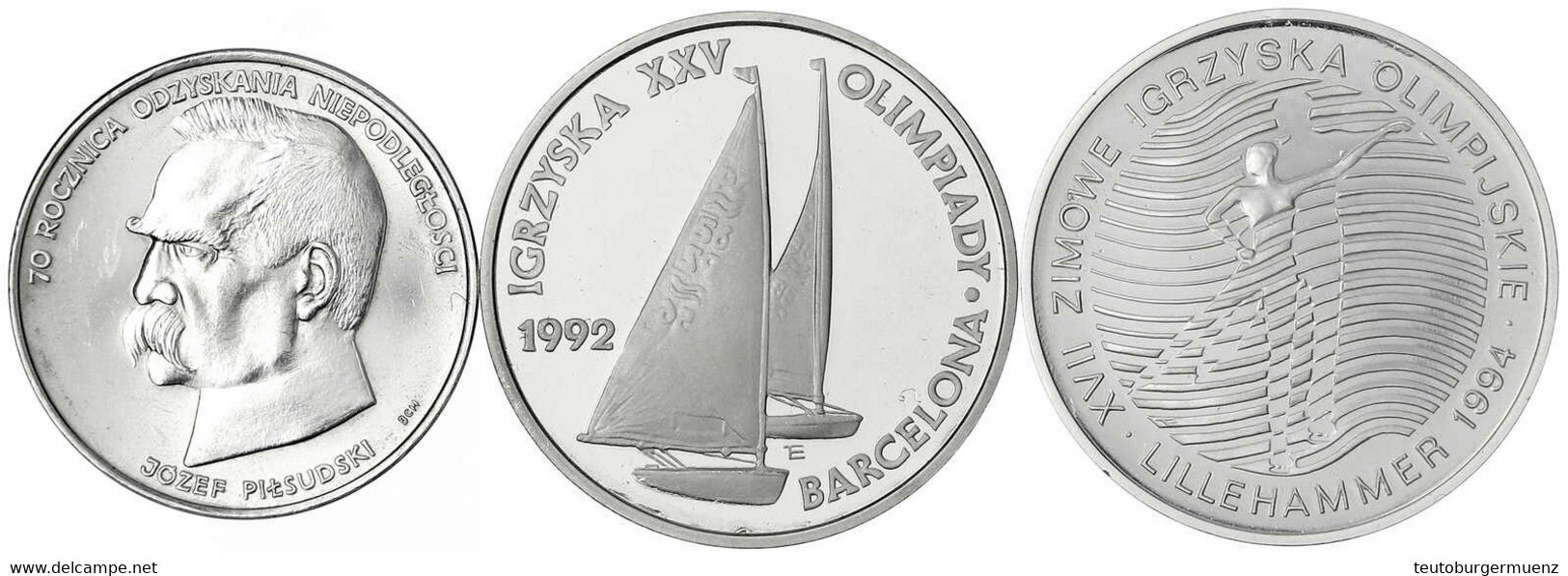 3 Silbermünzen: 50000 Zloty 1988 Pilsudski, 200000 Zloty 1991 Zur Oly. Barcelona 1992, 300000 Zloty 1993 Zur Oly. Lilleh - Poland