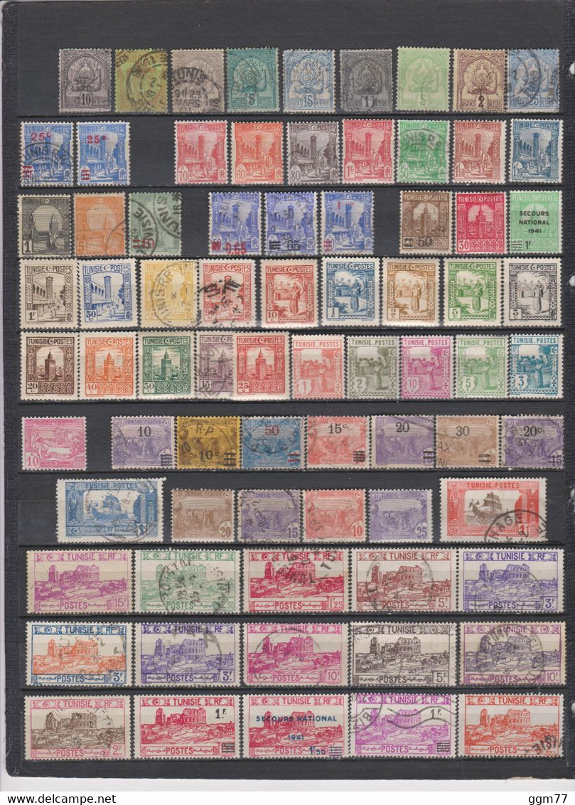 99 TIMBRES TUNISIE OBLITERES & NEUFS** & * + SANS GOMME DE 1888 à 1944   Cote : 97 € - Tunisie (1956-...)