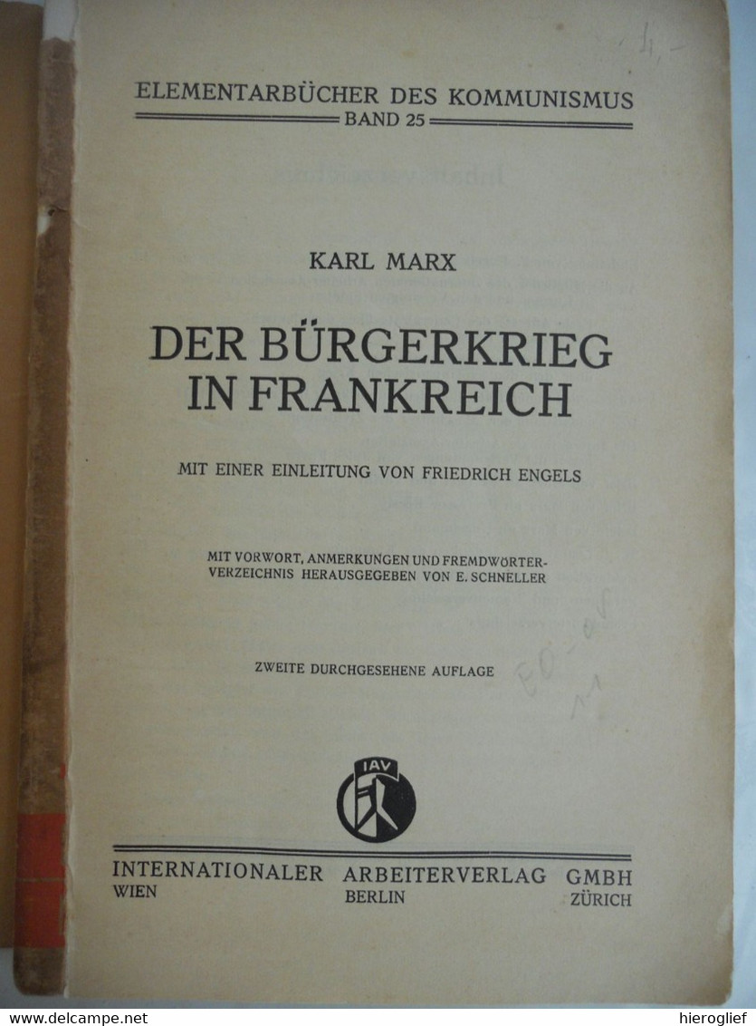 DER BÜRGERKRIEG IN FRANKREICH Karl Marx Einleitung Friedrich Engels / Arbeiterverlag - 5. Wereldoorlogen