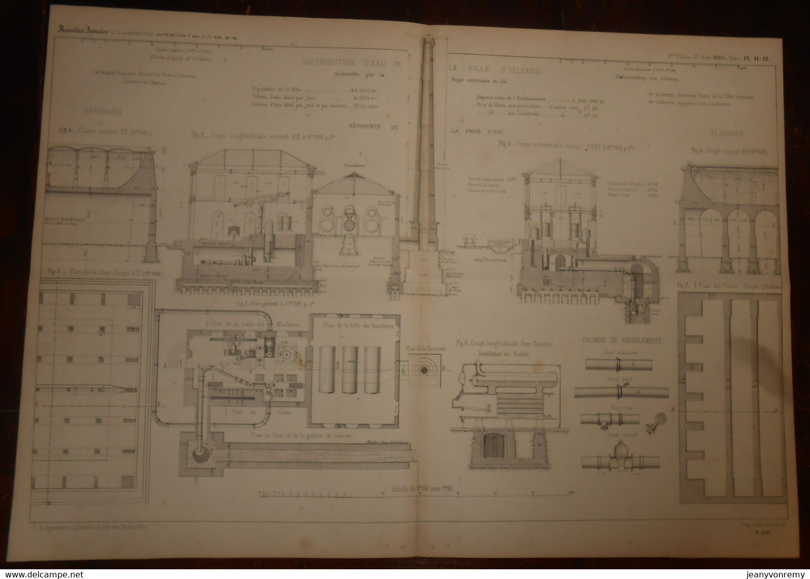 Plan De La Distribution D'eau De La Ville D'Orléans.1865. - Arbeitsbeschaffung