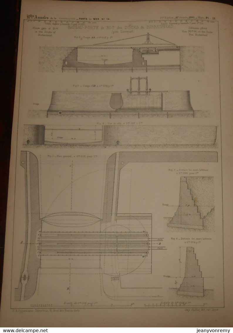 Plan D'un Bateau Porte De 30m Des Docks De Birkenhead Près De Liverpool.1865. - Travaux Publics