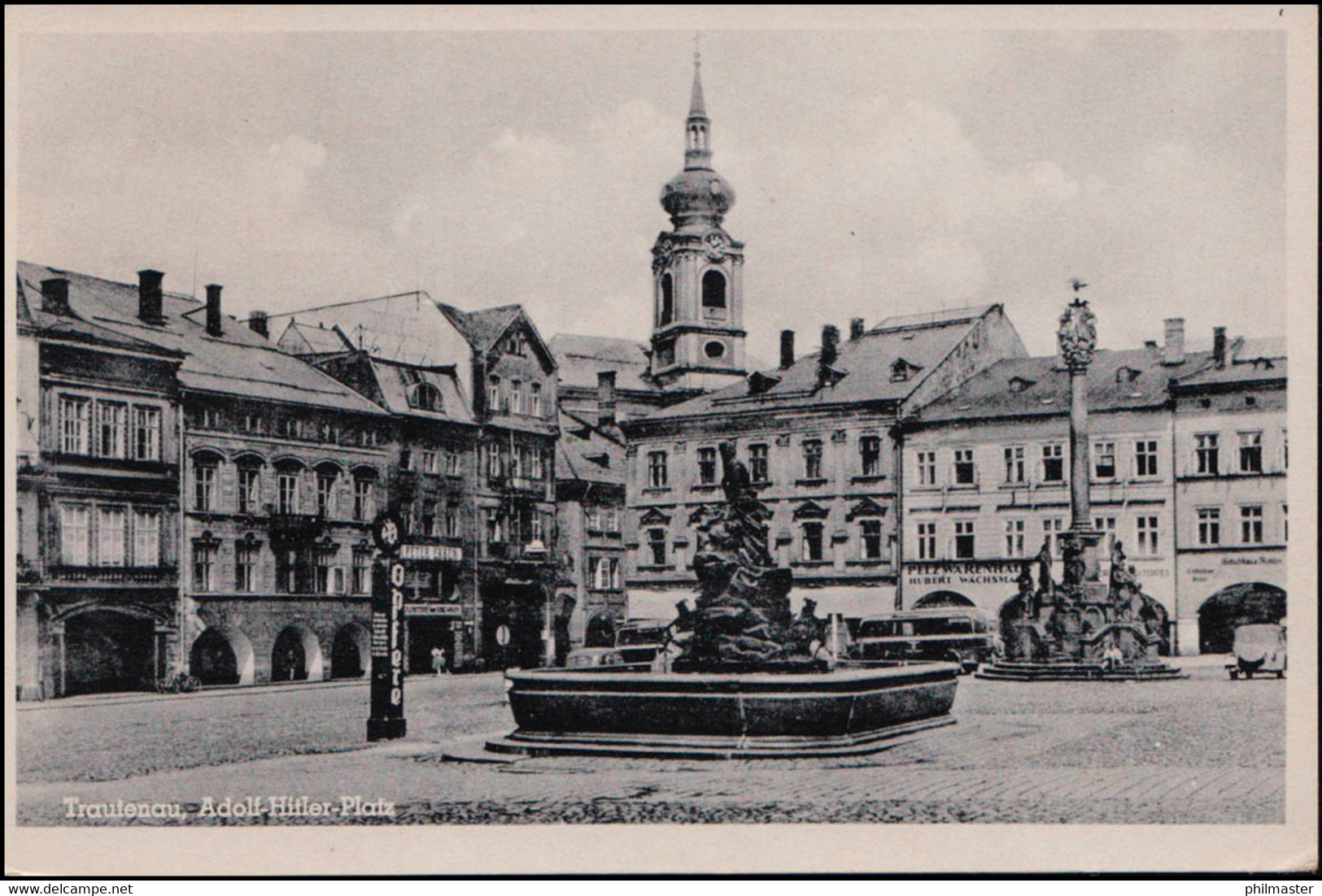 BS Wehrmeldeamt Hohenelbe, AK Trautenau / Hitler-Platz, SSt HOHENELBE 12.8.43 - Other & Unclassified