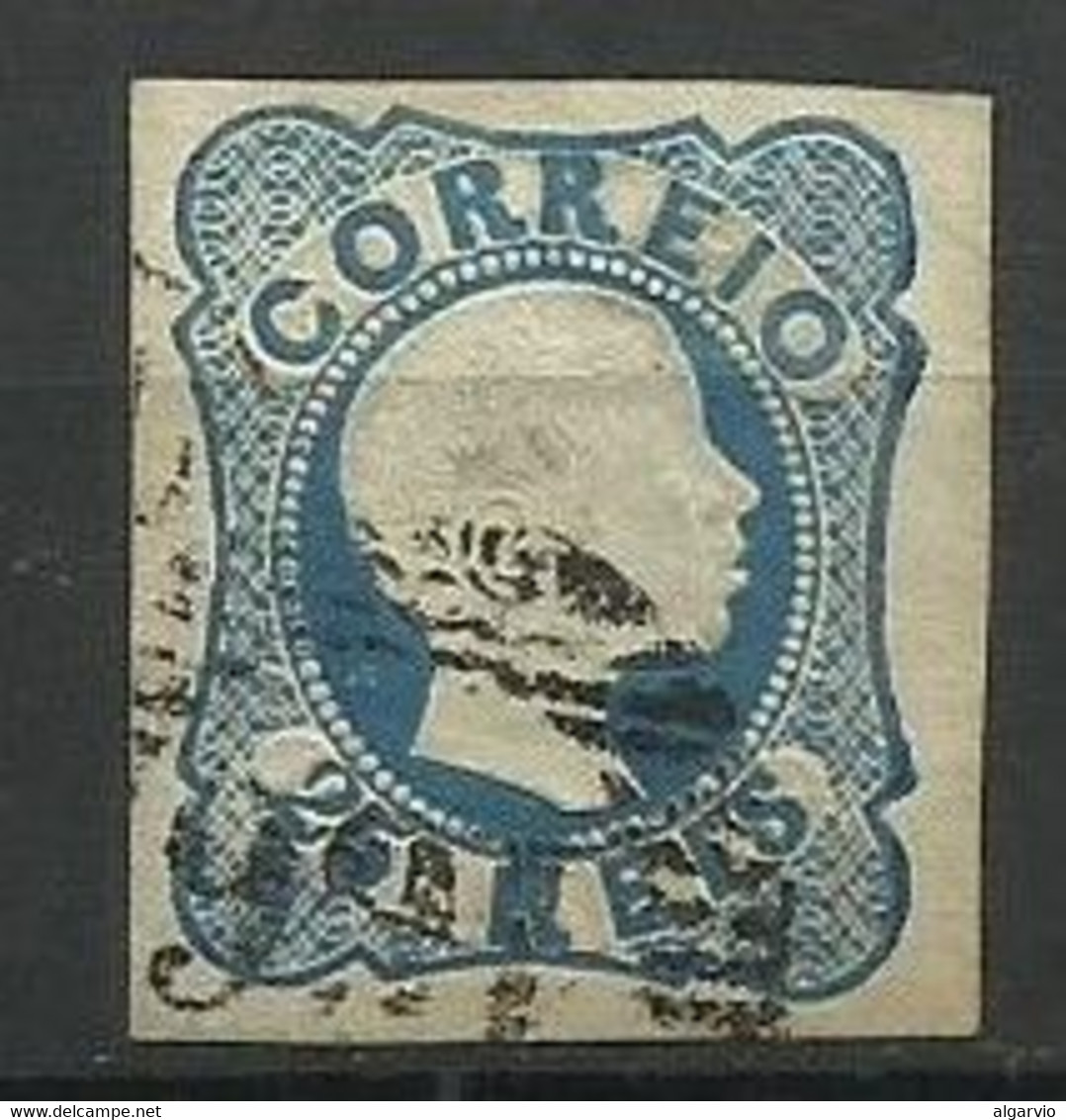 Portugal  1856/8 , # 12 D Pedro Cabeloa Anelados 25rs Azul Usado.L64 - Used Stamps