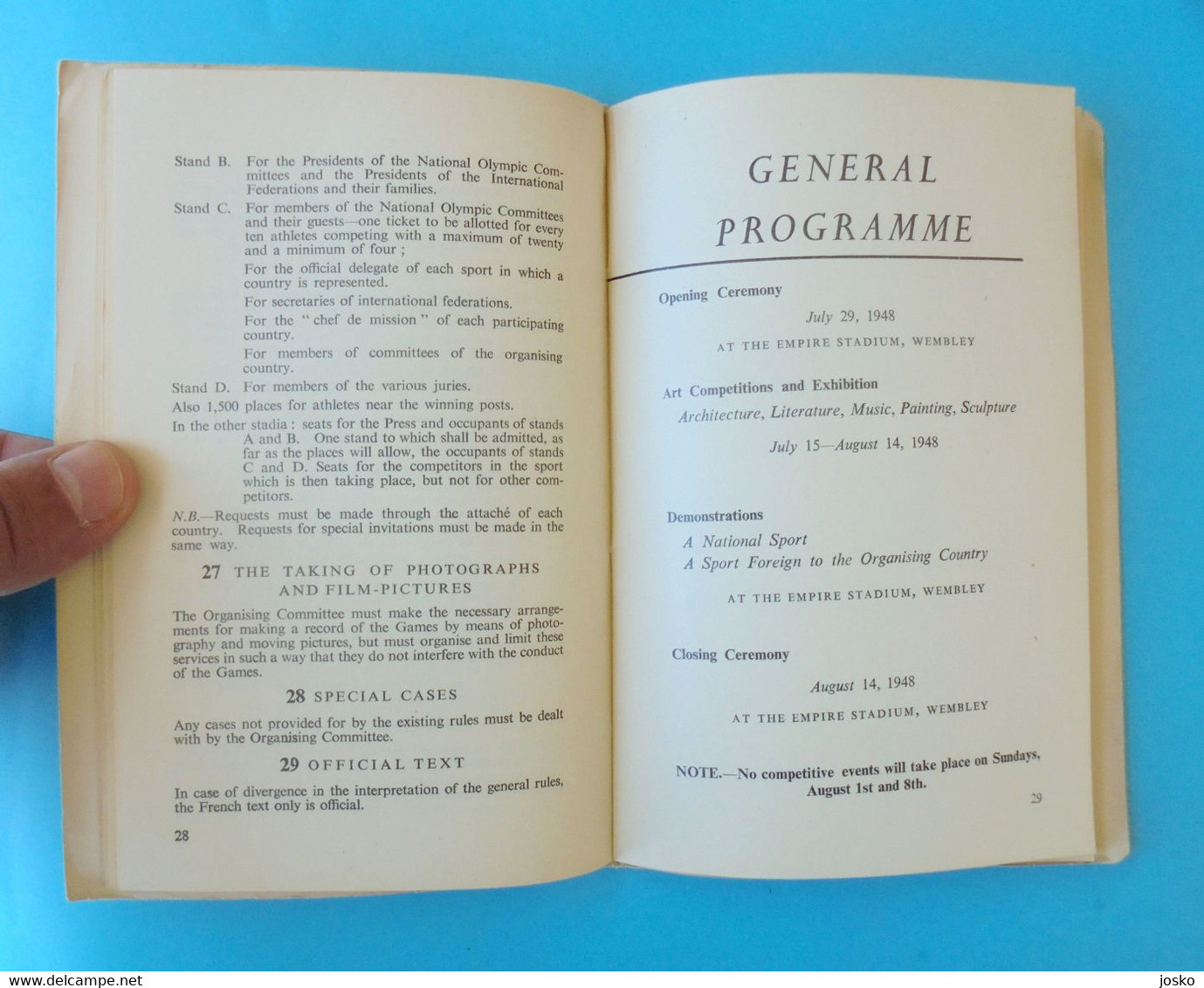 SUMMER OLYMPIC GAMES LONDON 1948 - orig. vintage General Regulations and Programme * XIV Olympiad * Jeux Olympiques