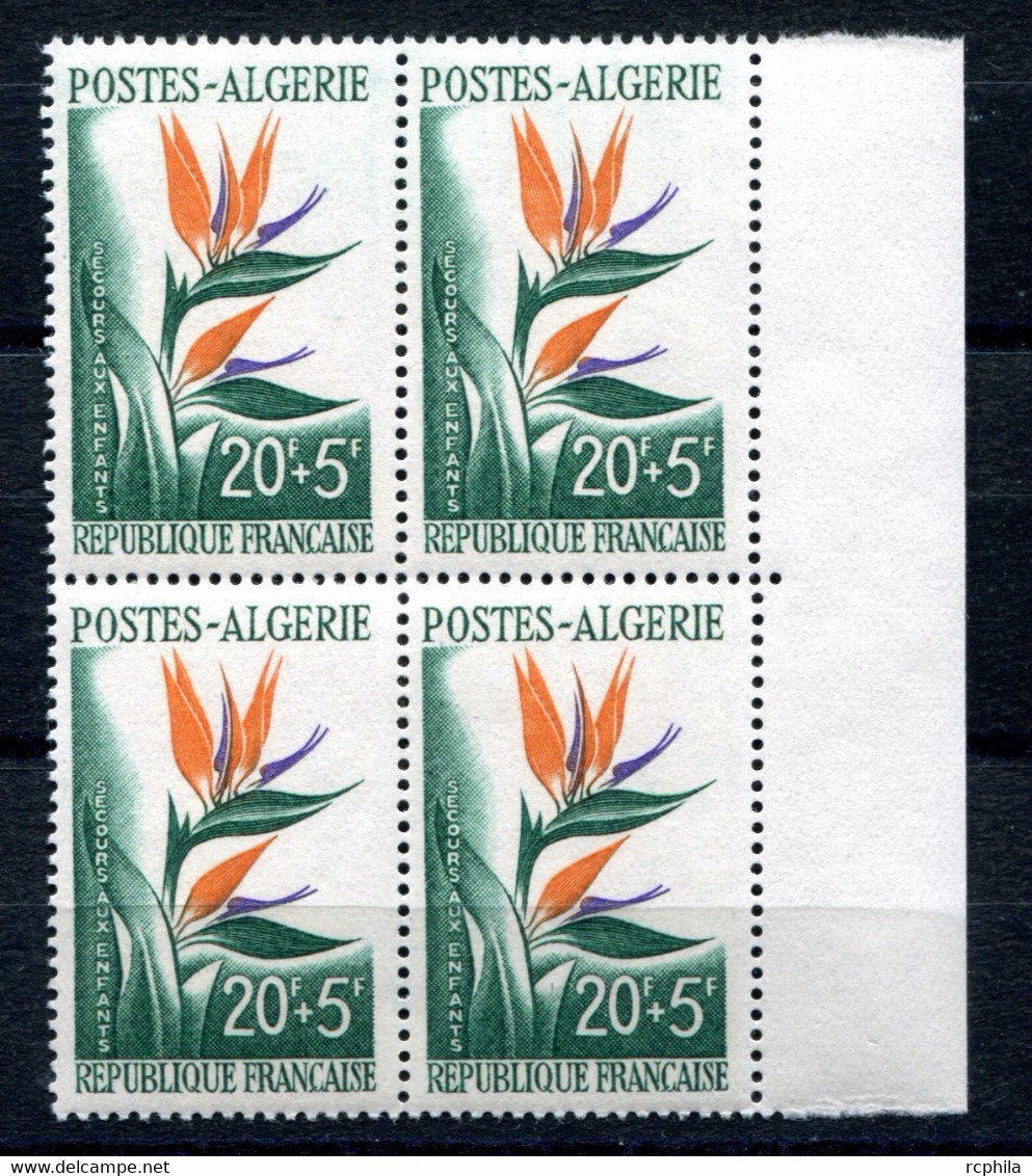 RC 22819 ALGERIE COTE 28€ N° 351 FLEUR SECOURS AUX ENFANTS BLOC DE 4 NEUF ** MNH TB - Ongebruikt